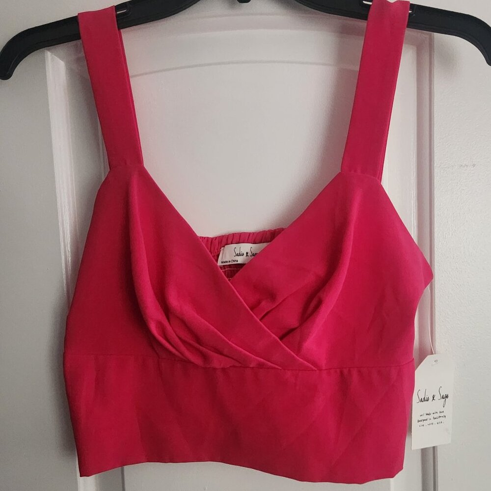 Sadie & Sage Anthropologie Pink Crop Top Cami Blouse Fuschia Small NWT